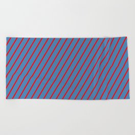 [ Thumbnail: Red and Blue Colored Lines/Stripes Pattern Beach Towel ]