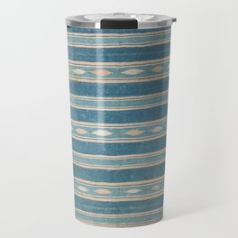 Antique Indigo Blue + Ivory Indian Dhurrie Kilim Carpet Vintage Rug Travel Mug
