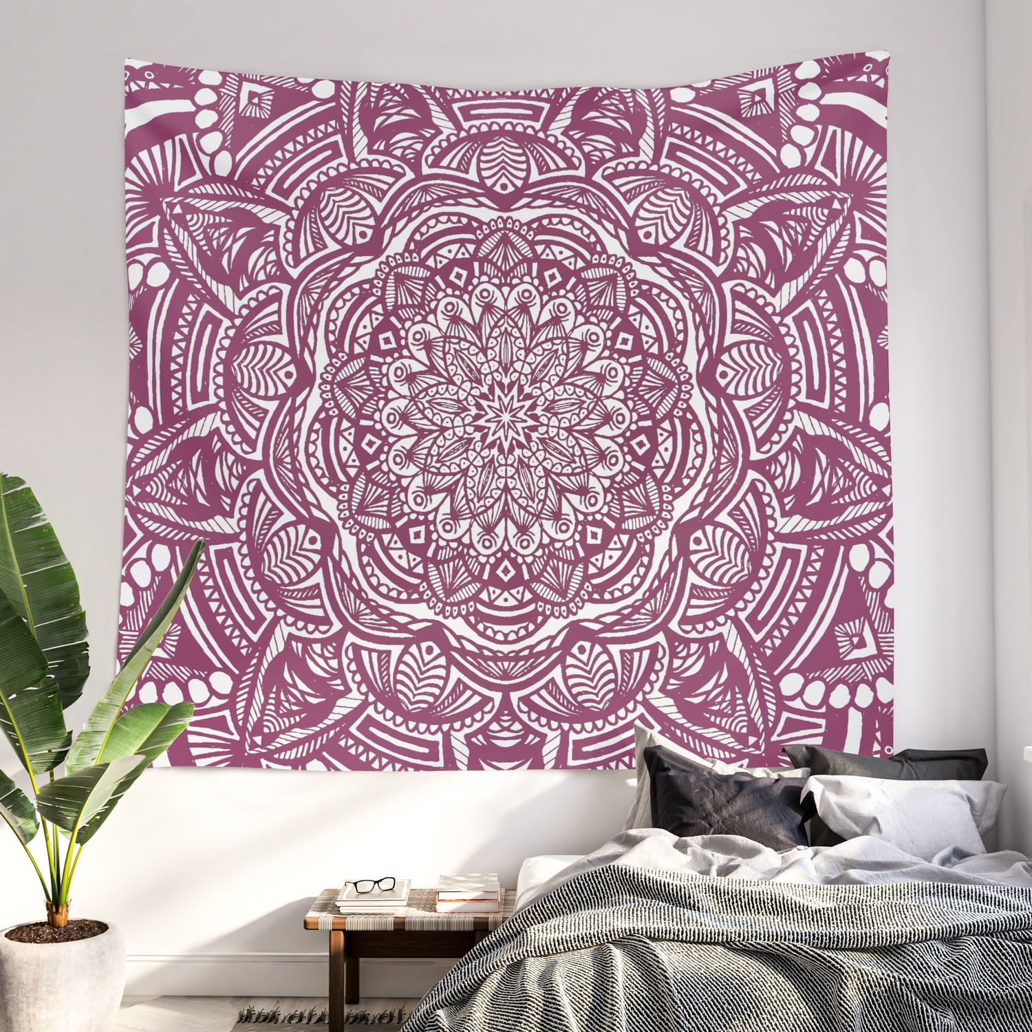 Wine Maroon Ethnic Detailed Textured Mandala Wall Tapestry By Aej Design Society6