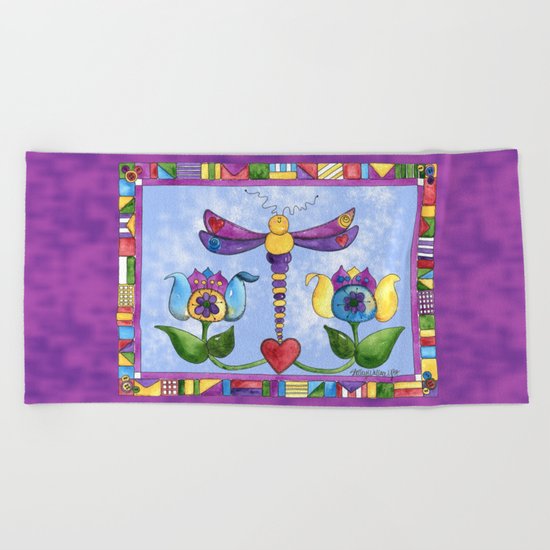 Dragonfly Love with Border Beach Towel