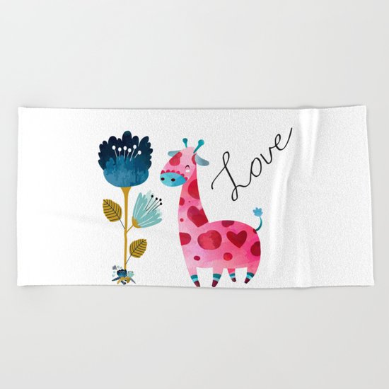 Love Girffe Beach Towel
