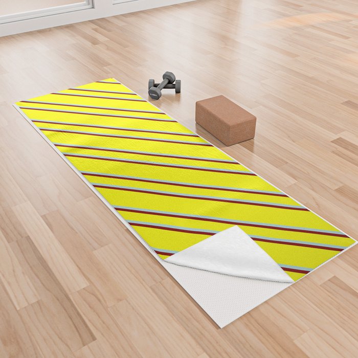 Yellow, Powder Blue, and Maroon Colored Stripes Pattern Yoga Towel