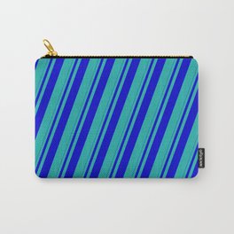 [ Thumbnail: Blue and Light Sea Green Colored Striped Pattern Carry-All Pouch ]
