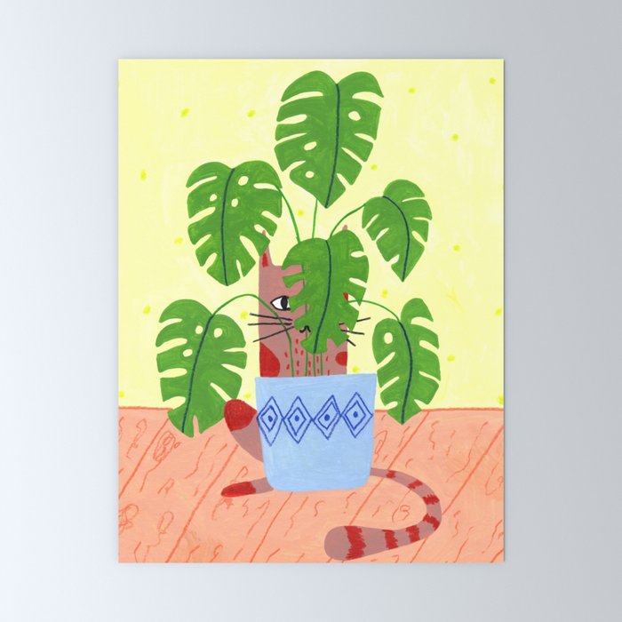 Cat, books and plants Art Print by Aidi Riera