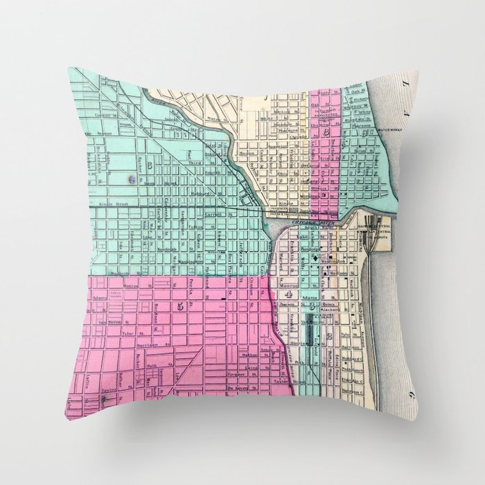 Vintage Map of Chicago IL (1855) Throw Pillow