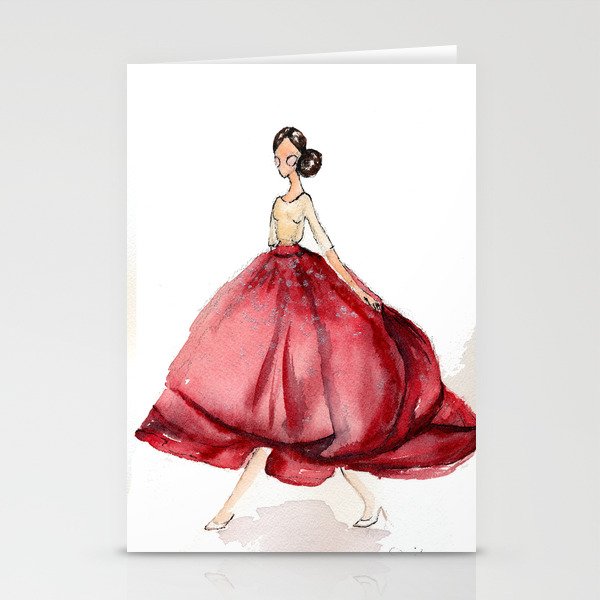 Red Fashion Watercolor Model Stationery Cards