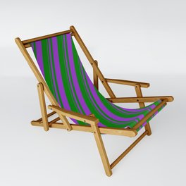 [ Thumbnail: Dark Orchid & Green Colored Lined/Striped Pattern Sling Chair ]