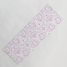 Art Nouveau Rose Pink & White Damask Scroll Yoga Mat