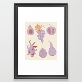 Fruits poster Framed Art Print | Pastelcolors, Dragonfruit, Avocado, Kitchenposter, Lilac, Figs, Risograph, Curated, Fruits, Lilaccolor 