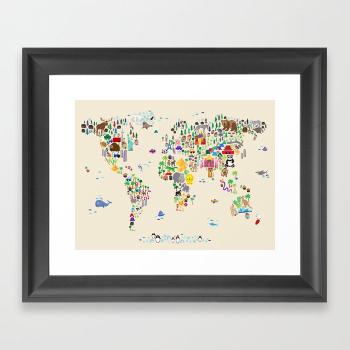 Animal Map of the World Framed Art Print