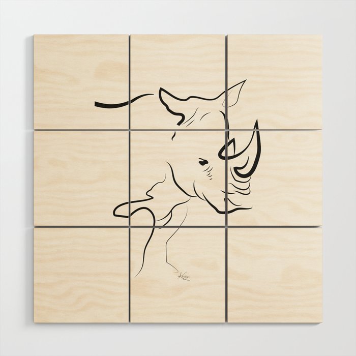 Rhino Line Drawing Wood Wall Art By Kerry Kisbey Society6