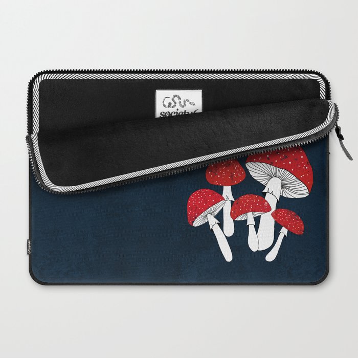 Red Mushrooms Field On Navy Blue Laptop Sleeve By Imali
