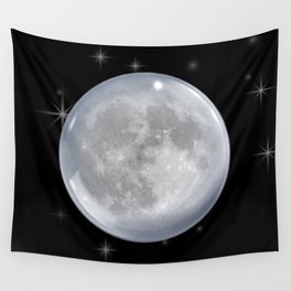 Full moon on night sky with stars and galaxy Wall Tapestry