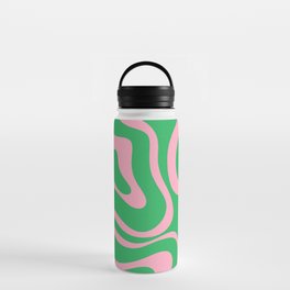 Pink and Spring Green Modern Liquid Swirl Abstract Pattern Water Bottle