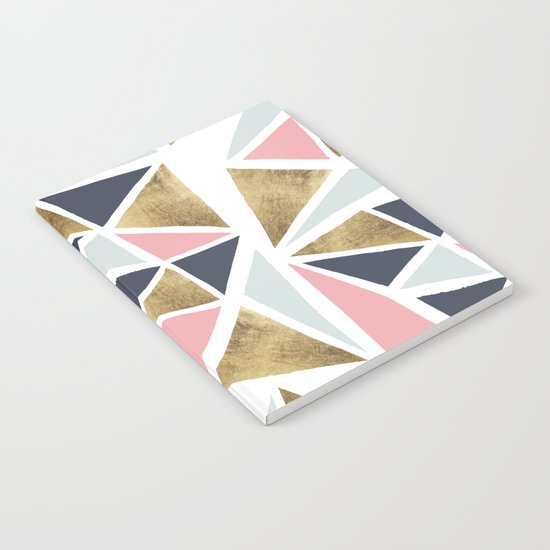 Modern geometrical pink navy blue gold triangles pattern Notebook