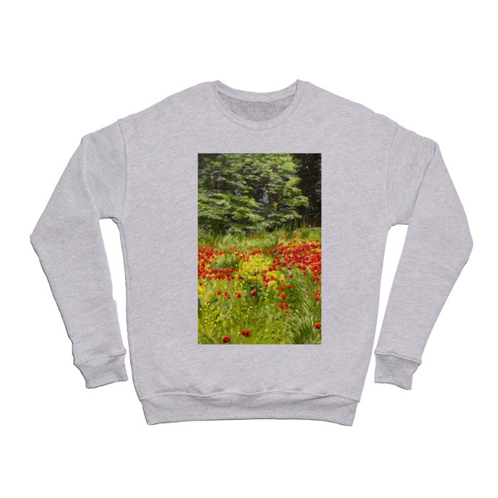 Field with Red Poppies in Bloom floral landscape painting by Christian Zacho Crewneck Sweatshirt