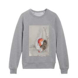 Japanese  Painting of Rooster and chicken Vintage Rooster and chicken Painting Watercolor Painting of Bird Kids Crewneck