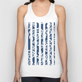 Old Floral Lace on Dark Navy Blue and White Stripes Unisex Tank Top