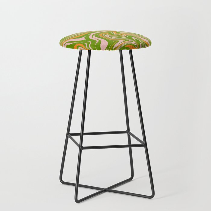 Retro green liquid marbling pattern Bar Stool