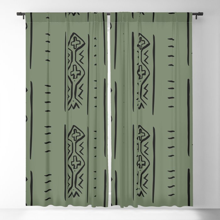Mud Cloth Mercy Olive Green and Black Pattern Blackout Curtain