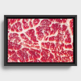 Fresh raw beef steak marbled meat texture close up background Framed Canvas