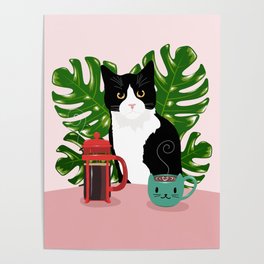 Tuxie Cat and Coffee Poster
