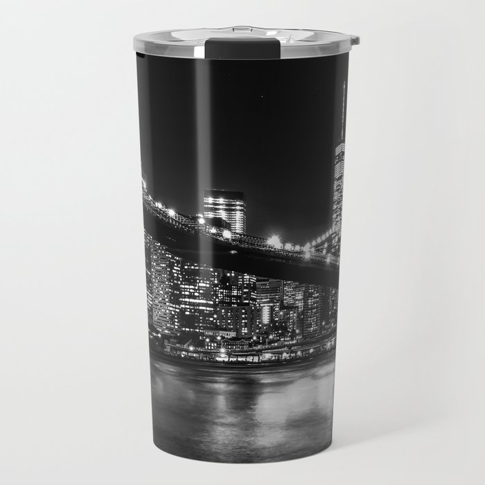Brooklyn Bridge and Manhattan skyline in New York City black and white Travel Mug
