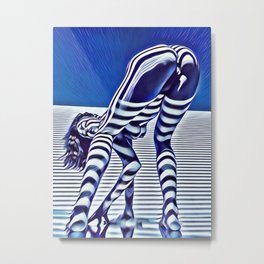 9244-KMA_5206 Sexy Blue Striped Nude Bending Down Looking Back Metal Print