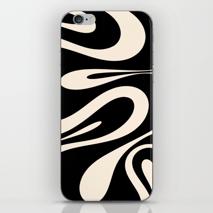 Mellow Flow Retro 60s 70s Abstract Pattern in Black and Almond Cream iPhone Skin