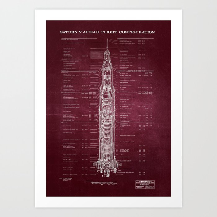 Apollo 11 Saturn V Blueprint in High Resolution Art Print