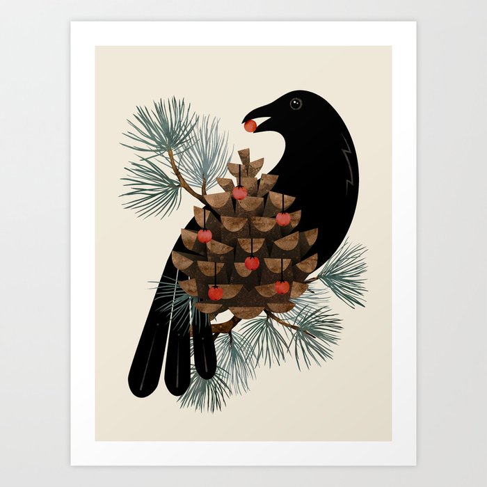 Bird & Berries Art Print