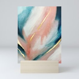 Celestial [3]: a minimal abstract mixed-media piece in Pink, Blue, and gold by Alyssa Hamilton Art Mini Art Print