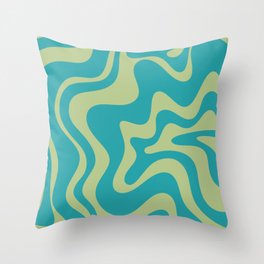 Retro Liquid Swirl Abstract Pattern Teal Blue and Celery Sage Green Throw Pillow