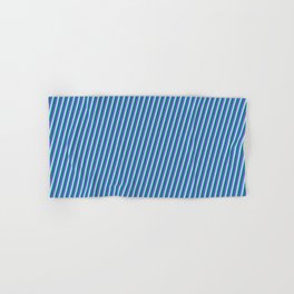 [ Thumbnail: Teal, Slate Blue & Light Blue Colored Pattern of Stripes Hand & Bath Towel ]