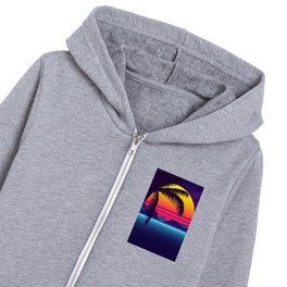 Classic Palm Tree Sunset Synthwave Kids Zip Hoodie