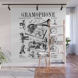 Gramophone Vinyl Record Lover Musician DJ Vintage Patent Wall Mural