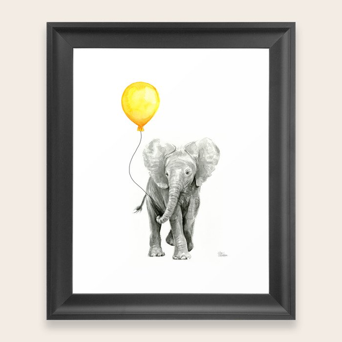 Elephant Watercolor Yellow Balloon Whimsical Baby Animals ...