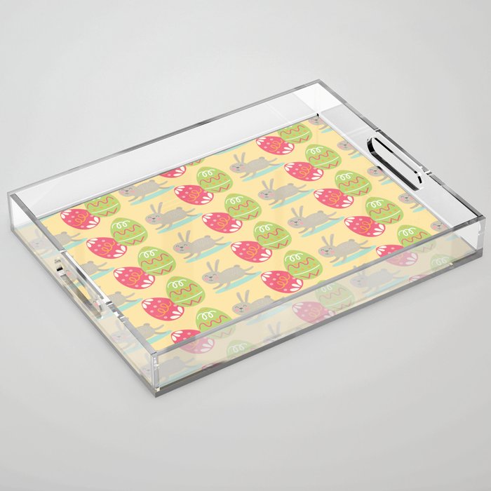 Colorful Pastel Easter Egg Rabbit Pattern Acrylic Tray