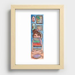 Behind The Books Watercolor  Recessed Framed Print