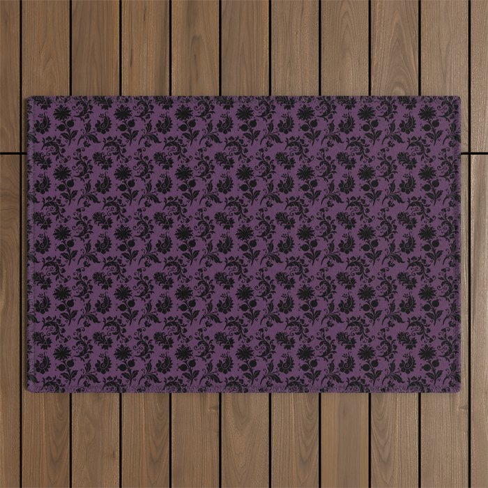 gothic dark occult goth purple floral pattern Outdoor Rug