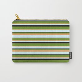[ Thumbnail: Green, Brown, Light Cyan, and Black Colored Stripes/Lines Pattern Carry-All Pouch ]