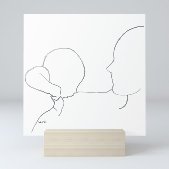 Breastfeeding Mother & Child Line Drawing Mini Art Print
