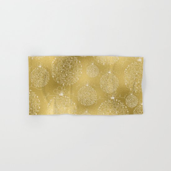 Merry christmas- christmas balls on gold pattern Hand & Bath Towel
