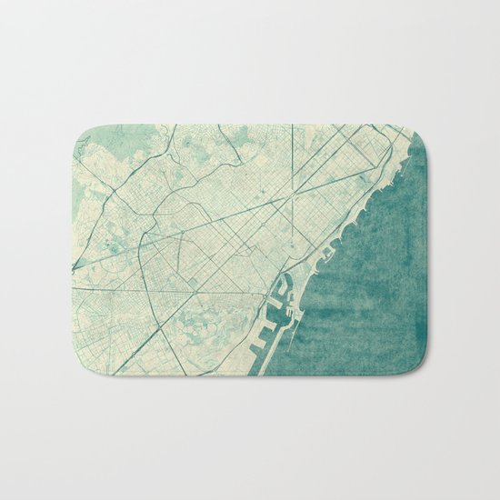 Barcelona Map Blue Vintage Bath Mat
