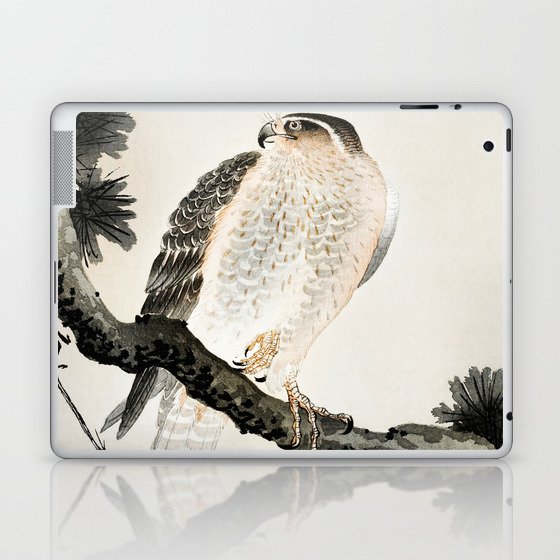 Hawk sitting on a pine tree - Vintage Japanese Woodblock Print Art Laptop & iPad Skin