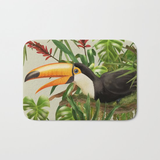 Toco Toucan vintage illustration. Bath Mat