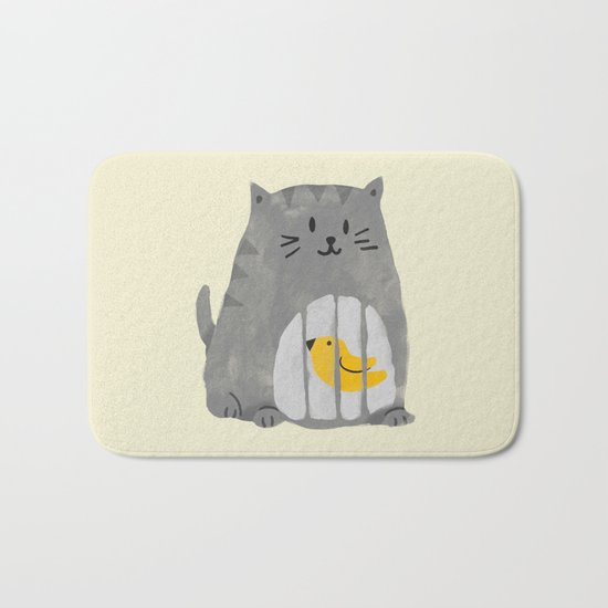 A cat that swallows a bird Bath Mat