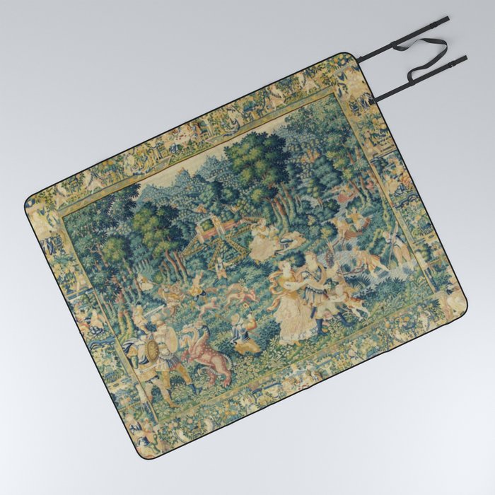 Antique 17th Century Flemish Verdure Landscape Tapestry Picnic Blanket