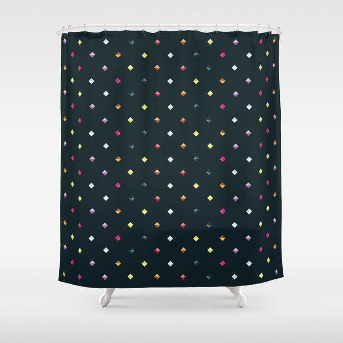 Geometric cube party over dark Shower Curtain