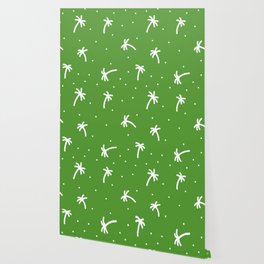 Green And White Doodle Palm Tree Pattern Wallpaper